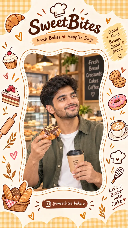 Sample LoudBuzz selfie and reel photo frame for a bakery