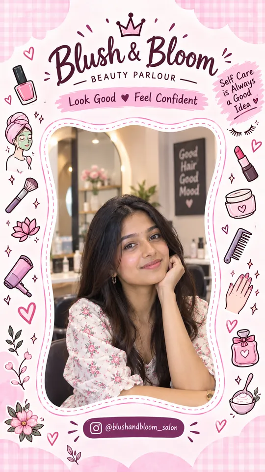 Sample LoudBuzz selfie and reel photo frame for a beauty parlour